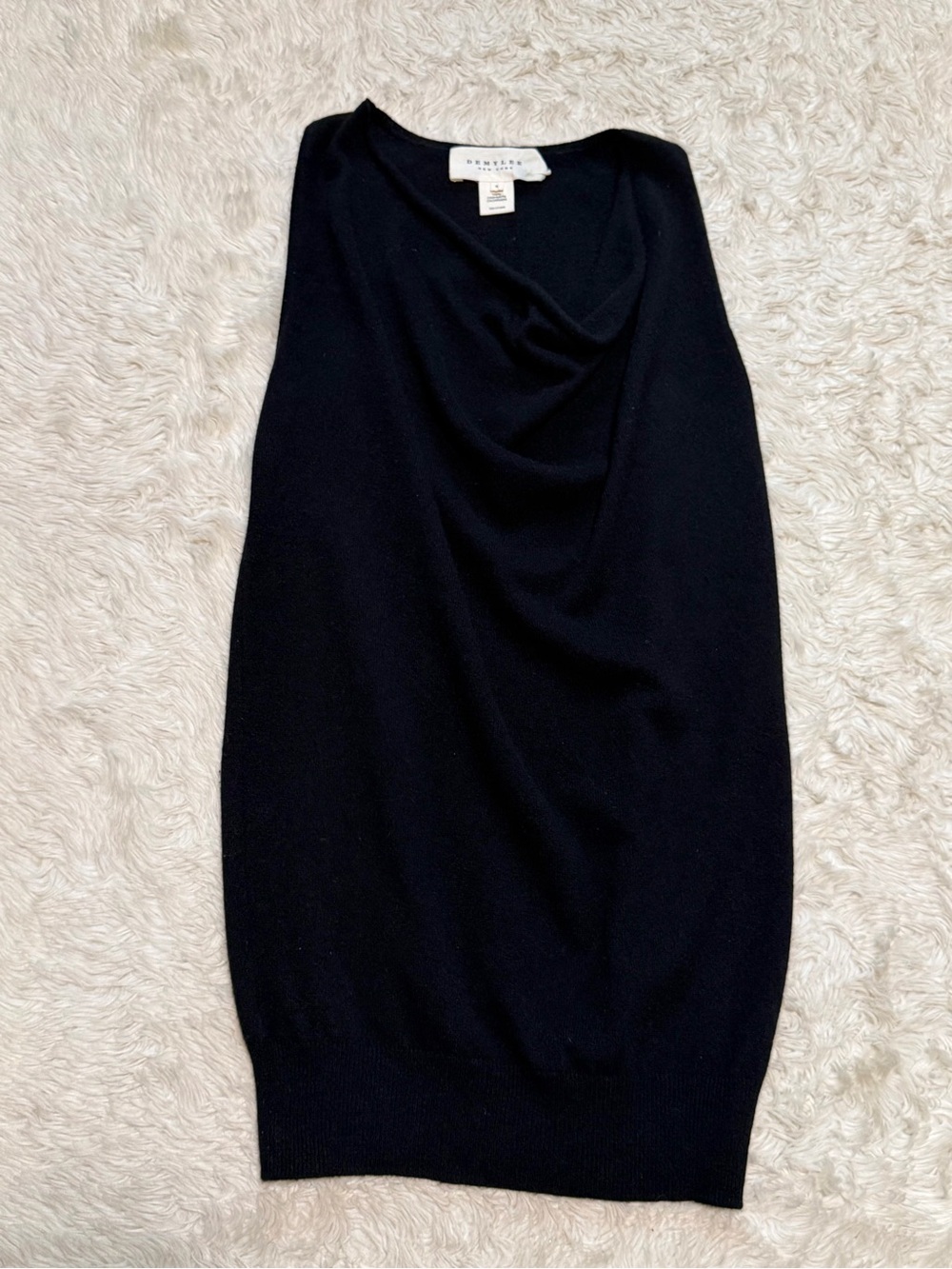 DEMYLEE 100% Cashmere Black Sleeveless Cowl Neck Tunic Sweater Top - Size Small